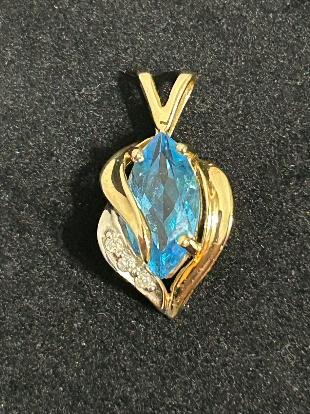 14K Gold Marquise-Cut Swiss Blue Topaz With Diamond Accents Pendant